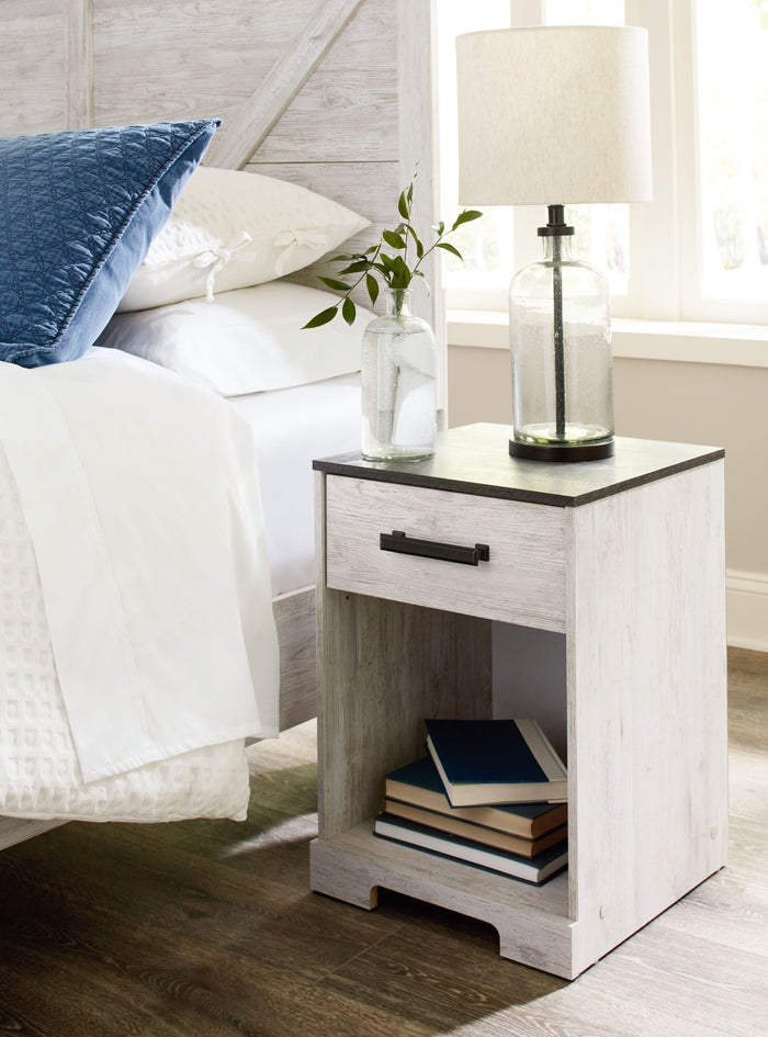 Shawburn - White / Black / Gray - One Drawer Night Stand - Open Cubby by Signature Design by Ashley® | Bel Furniture