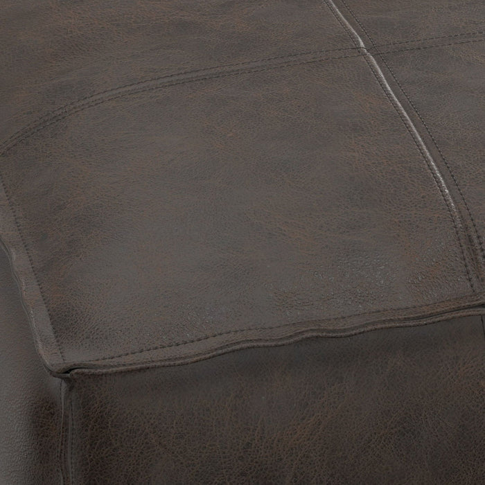 Sheffield - Square Pouf - Distressed Dark Brown by Simpli-Home | Bel Furniture