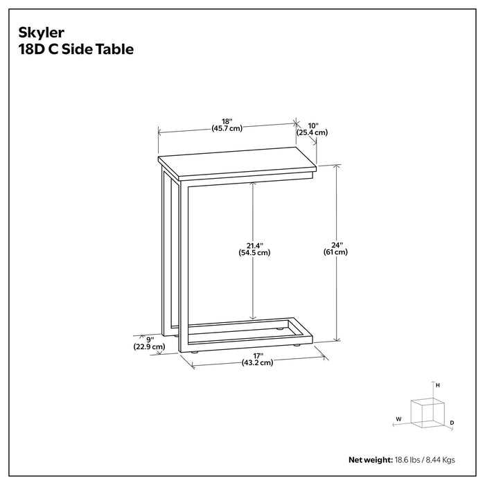 Skyler C Side Table with dimensions and specifications shown - Simpli-Home handcrafted chair side table design
