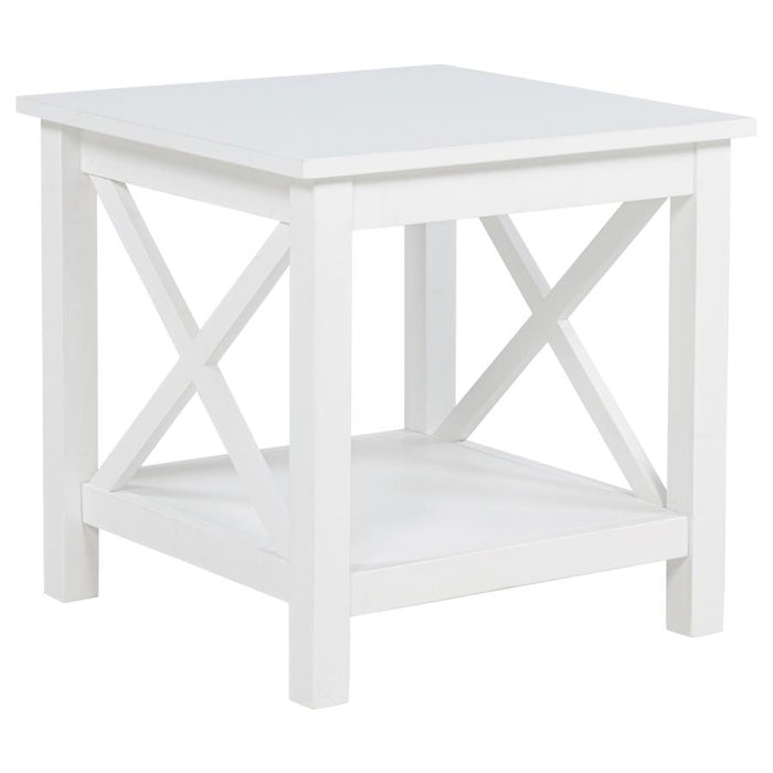 Skyview Square Pine Wood Side End Table With Shelf White