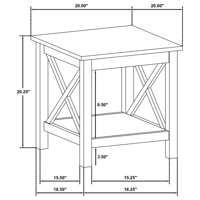 Skyview - Square Pine Wood Side End Table With Shelf - White
