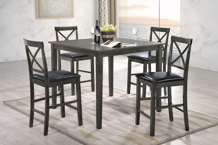 Transitional 5-Piece Counter Height Dining Set with 42" Square Pub Table and X-Back Chairs