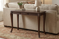 Transitional Dark Brown Sofa Table with Framed Inlay-Style Top, Fluted Apron Details and Curved Legs
