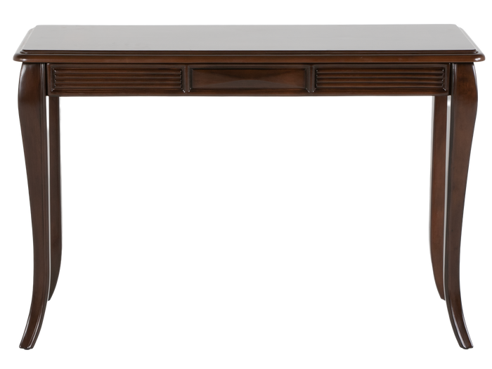 Transitional Dark Brown Sofa Table with Framed Inlay-Style Top, Fluted Apron Details & Curved Legs