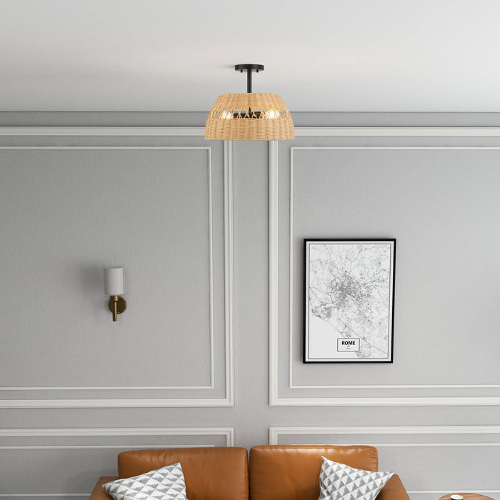Twinkle - Double Lights Semi Flush With Shade - Black / Rattan by Ashcroft Furniture | Bel Furniture