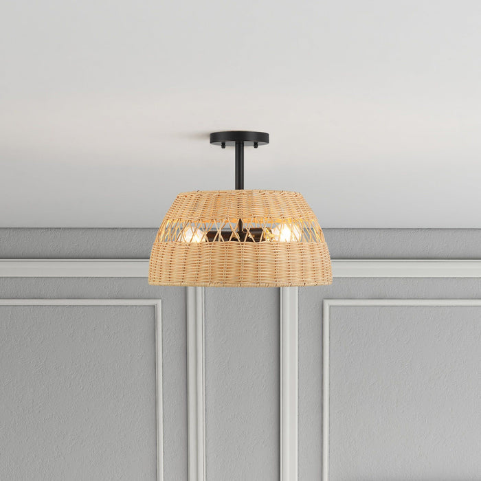 Twinkle - Double Lights Semi Flush With Shade - Black / Rattan by Ashcroft Furniture | Bel Furniture