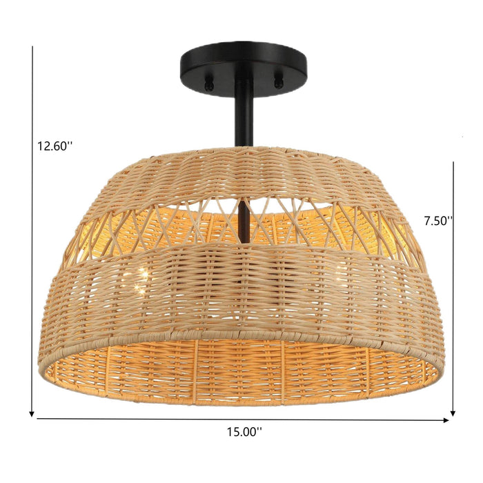 Twinkle - Double Lights Semi Flush With Shade - Black / Rattan - view 7
