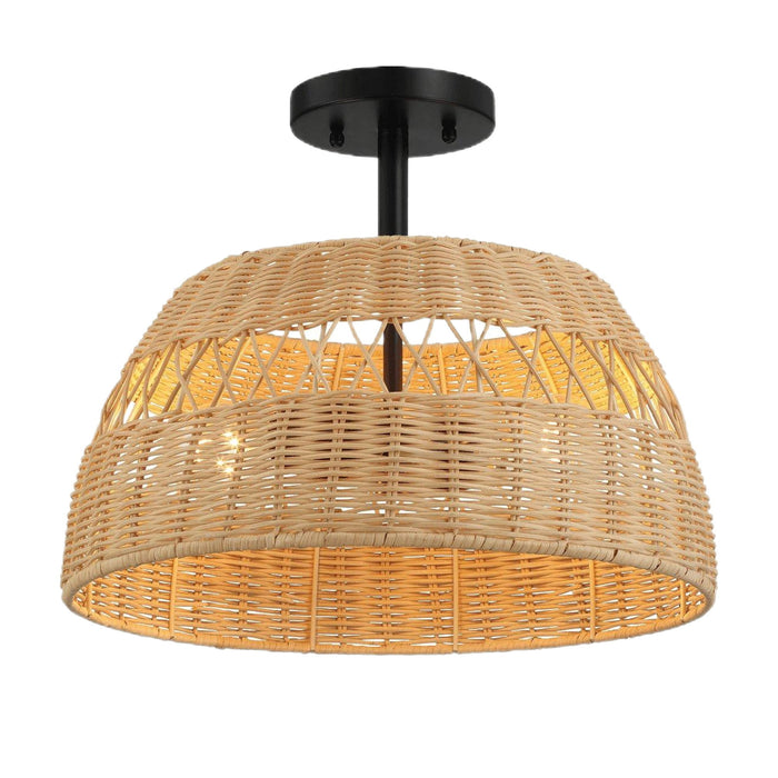 Twinkle - Double Lights Semi Flush With Shade - Black / Rattan - view 8