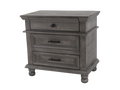Weathered Gray Farmhouse Nightstand with 3 Drawers and Turned Feet