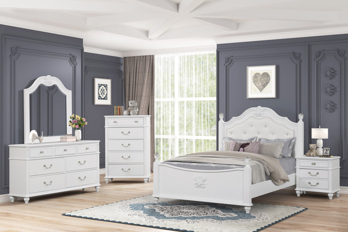 White Glam USB Nightstand with Wooden Top