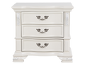 White Ornate Carved 3-Drawer Nightstand with Antique Hardware