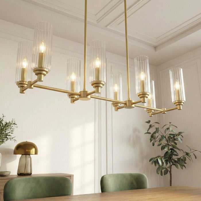 Willow - 8 Lights Island With Clear Ribbed Pendant Lamp Satin - Antique Brass / Clear / Gold - view 7