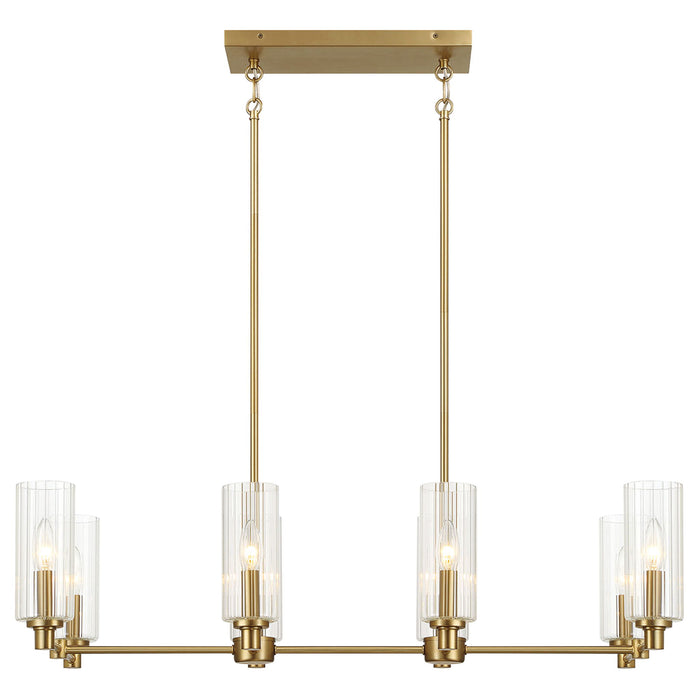 Willow - 8 Lights Island With Clear Ribbed Pendant Lamp Satin - Antique Brass / Clear / Gold - view 8