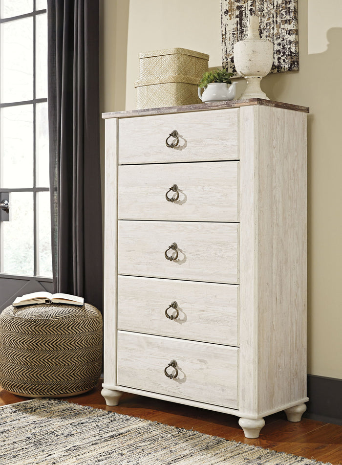 Willowton - Five Drawer Chest - Brown / Beige / White - view 6