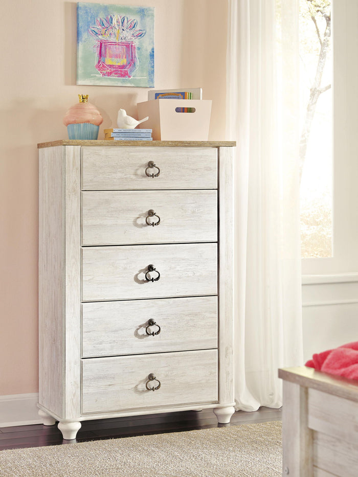 Willowton - Five Drawer Chest - Brown / Beige / White - view 8