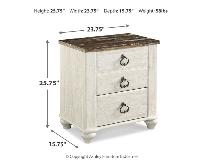 Willowton - Two Drawer Night Stand - Brown / Beige / White - view 2