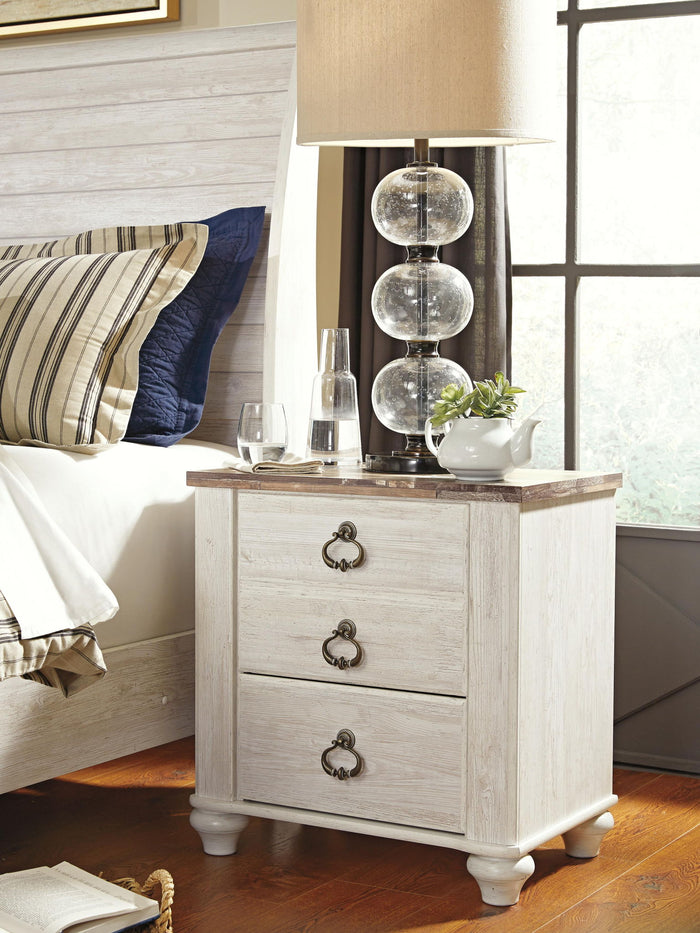 Willowton - Two Drawer Night Stand - Brown / Beige / White - view 3