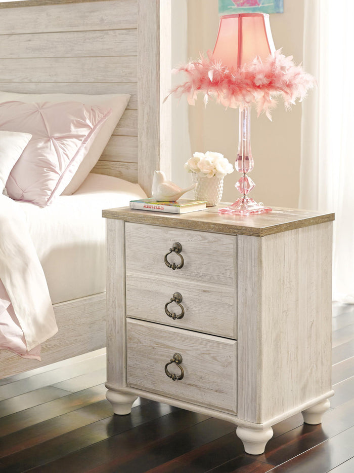 Willowton - Two Drawer Night Stand - Brown / Beige / White - view 5