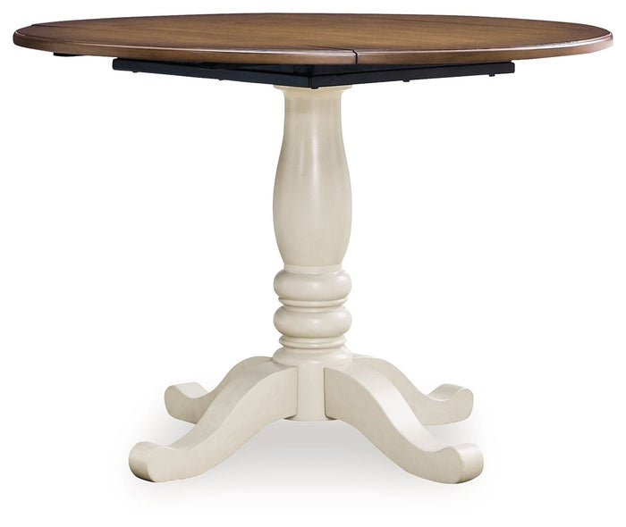 Wirloni Round Dining Room Drop Leaf Table Antique White and Brown