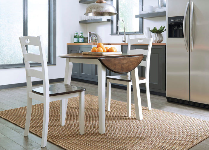 Woodanville - Round Dining Table Set Light Brown 3 Pc. - Round Dining Room Drop Leaf Table, 2 Side Chairs by Signature Design by Ashley® | Bel Furniture