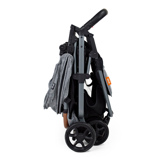 Zoe Twinᵛ¹ double stroller folded, standing compact